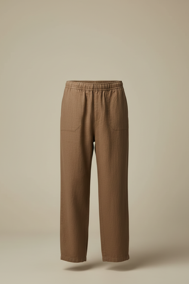 Pantalon Beige Homme Lin Ample Décontracté Cordon - Marron - vue 3