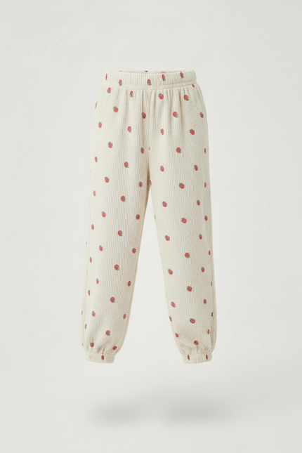 Pantalon Beige Côtelé Fraises Élastiqué Enfant - Cordé - vue 3
