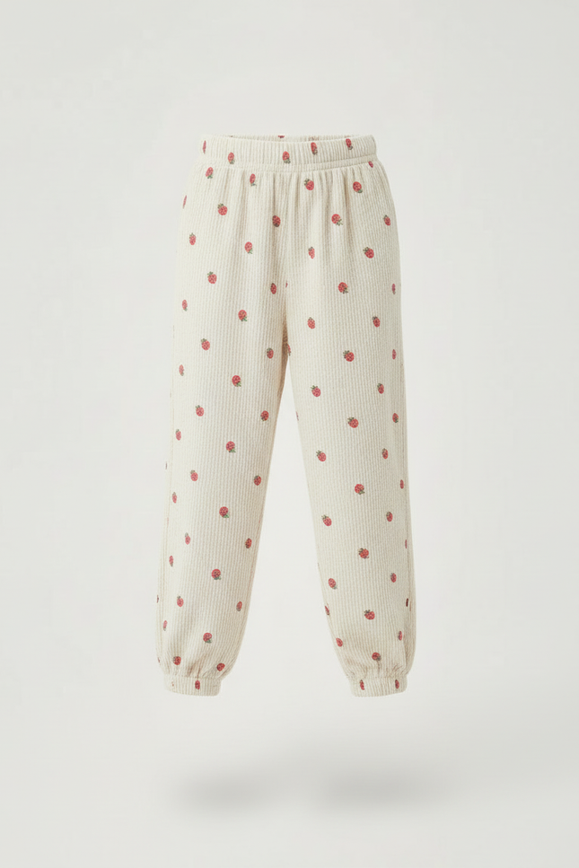 Pantalon Beige Côtelé Fraises Élastiqué Enfant - Cordé - vue 3