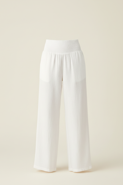 Pantalon Beige Ample Fluide Lin Taille Haute - Blanc - vue 3