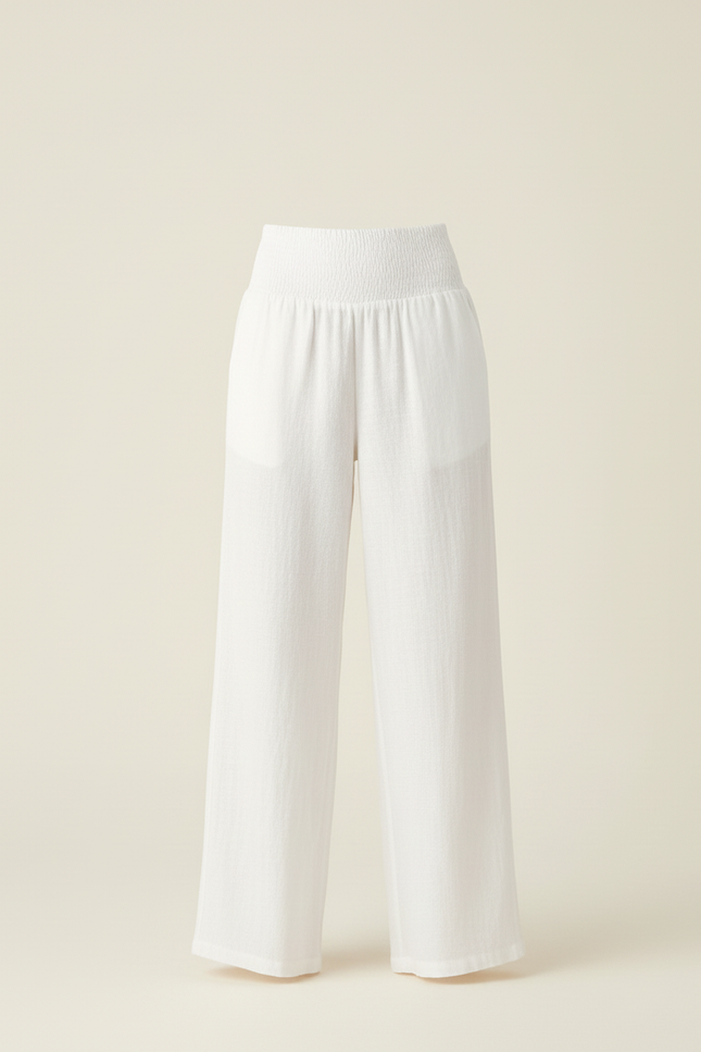 Pantalon Beige Ample Fluide Lin Taille Haute - Blanc - vue 3