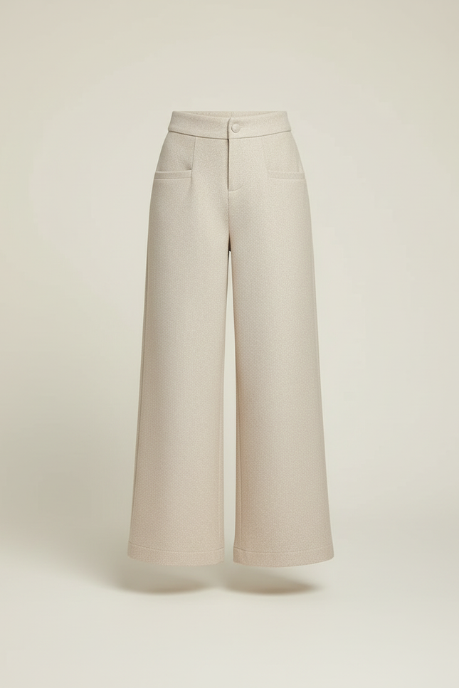 Pantalon Beige Laine Large Décontracté Élégant - vue 3