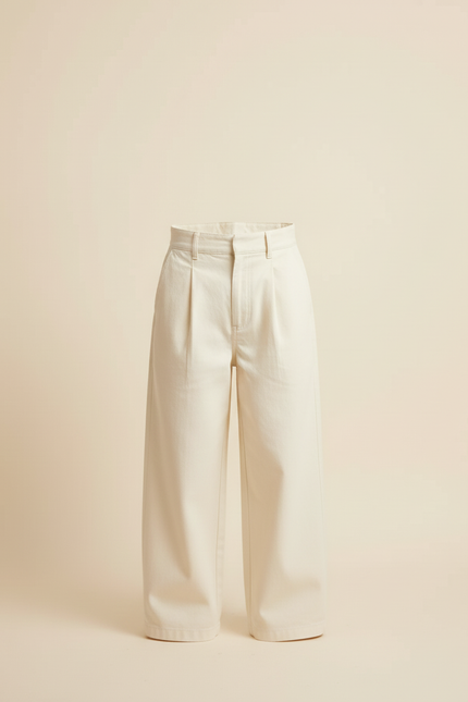 Pantalon Beige Ample Coton Plissé Enfant Décontracté - vue 3