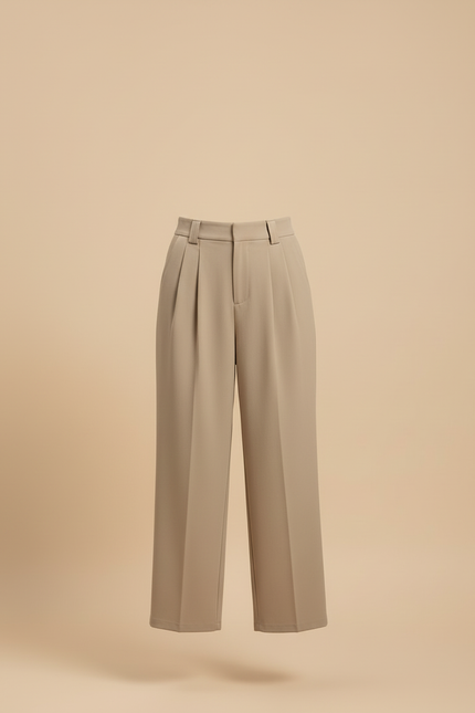 Pantalon Beige Plissé Droit Fluide Décontracté Élégant - Polyester - vue 3