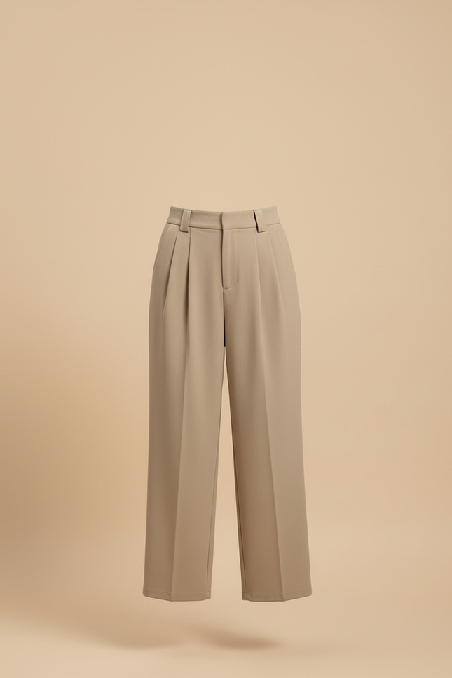 Pantalon Beige Plissé Droit Fluide Décontracté Élégant - Polyester - vue 3