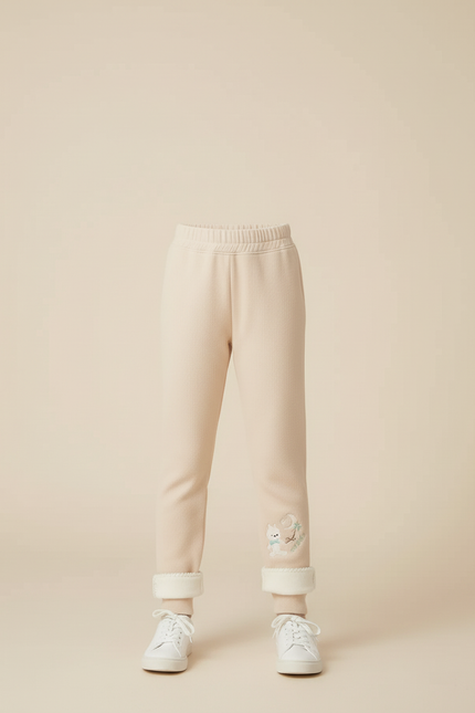 Pantalon Beige Côtelé Brodé Molletonné Enfant Hiver - Cordé - vue 3