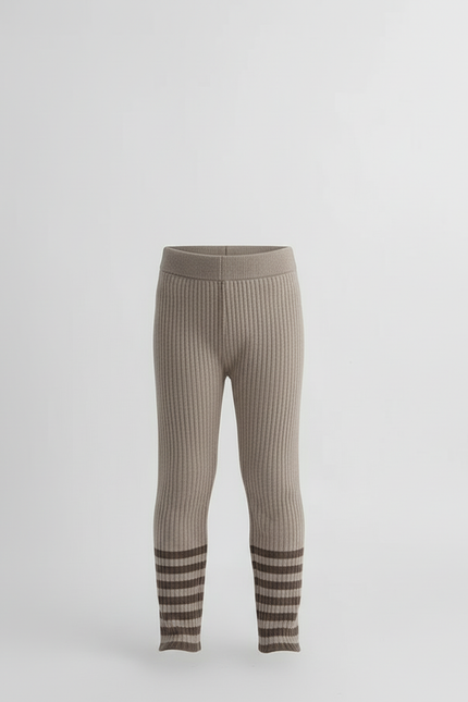 Pantalon Beige Tricoté Côtelé Rayures Enfant - Maille - vue 3