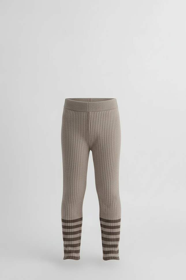 Pantalon Beige Tricoté Côtelé Rayures Enfant - Maille - vue 3