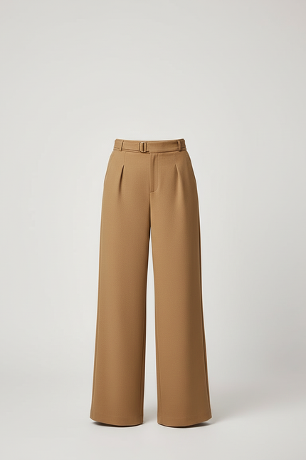 Pantalon Beige Évasé Taille Haute Fluide Chic - Gabardine - vue 3