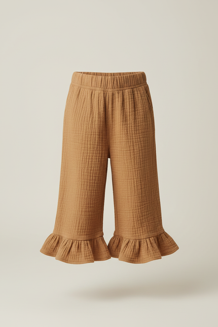 Pantalon Beige Ample Gaze De Coton Volanté Enfant - Camel - vue 3