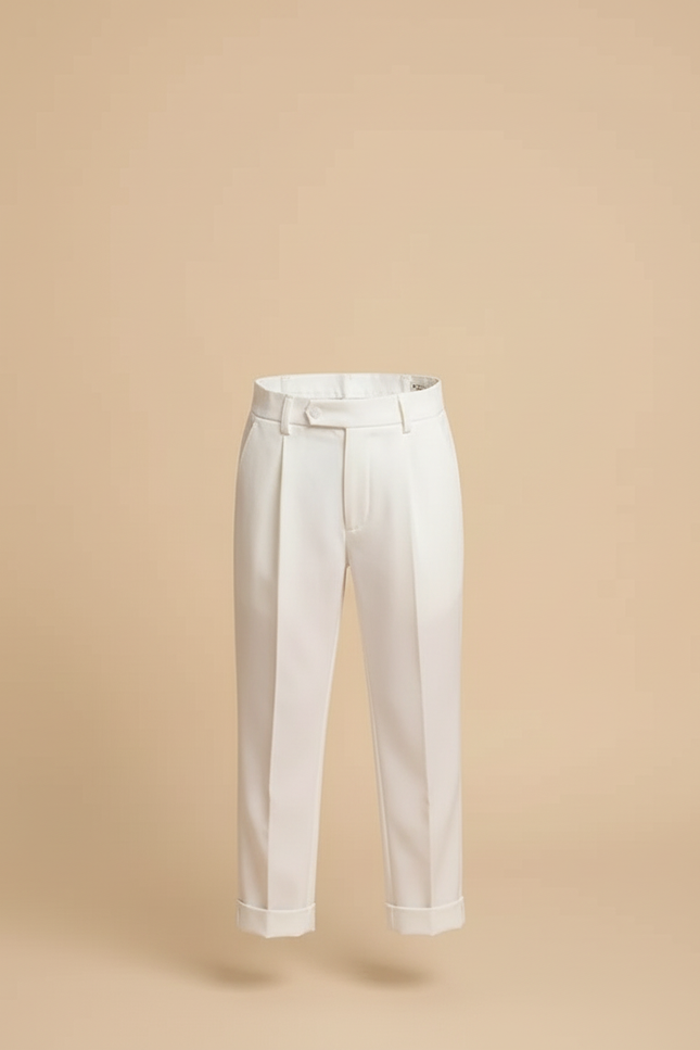 Pantalon Beige Droit Élégant Garçon Pli Coton - Blanc Gabardine - vue 3