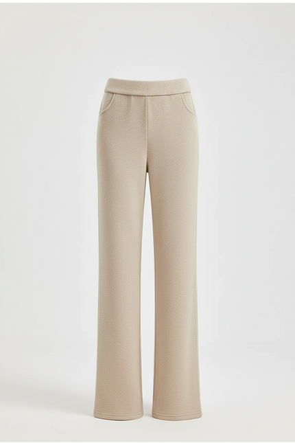 Pantalon Beige Élastique Épais Droit Décontracté Femme - Maille - vue 3