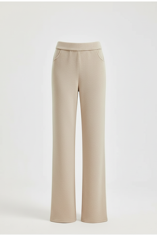 Pantalon Beige Élastique Épais Droit Décontracté Femme - Maille - vue 3
