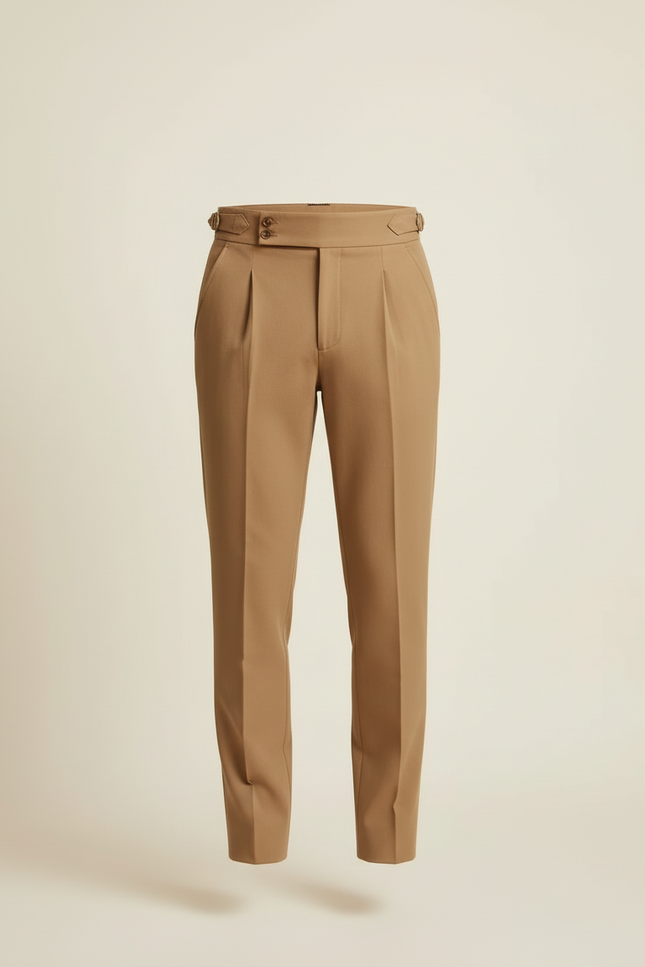 Pantalon Beige Slim Habillé Plissé Taille Haute - Gabardine - vue 3