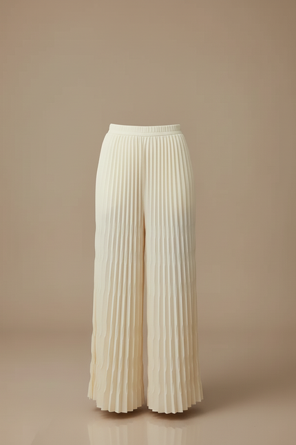 Pantalon Beige Plissé Fluide Ample Élégant - Polyester - vue 3