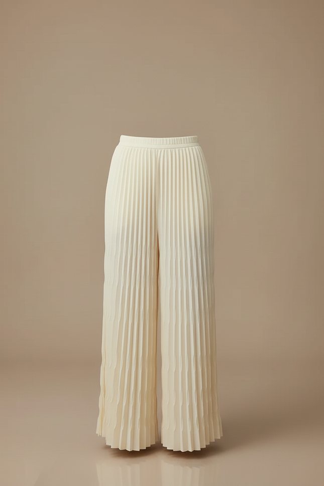 Pantalon Beige Plissé Fluide Ample Élégant - Polyester - vue 3