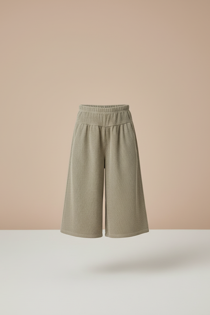 Pantalon Beige Côtelé Ample Taille Élastique Fille - Kaki Cordé - vue 3
