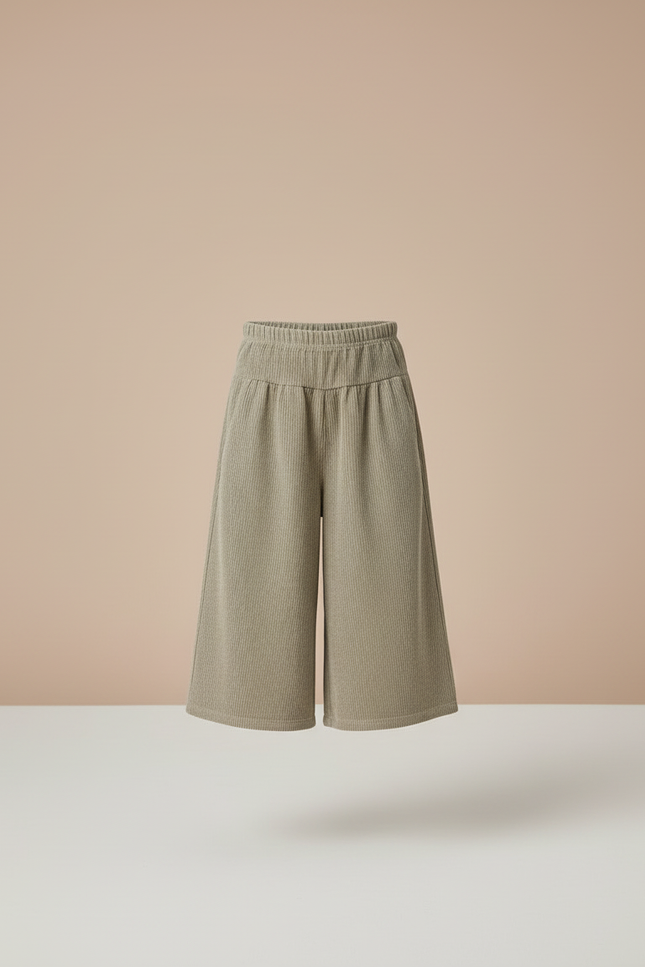 Pantalon Beige Côtelé Ample Taille Élastique Fille - Kaki Cordé - vue 3