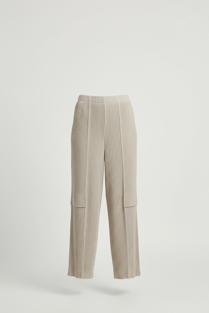Pantalon Beige Plissé Côtelé Ample Décontracté Femme - Maille - vue 3