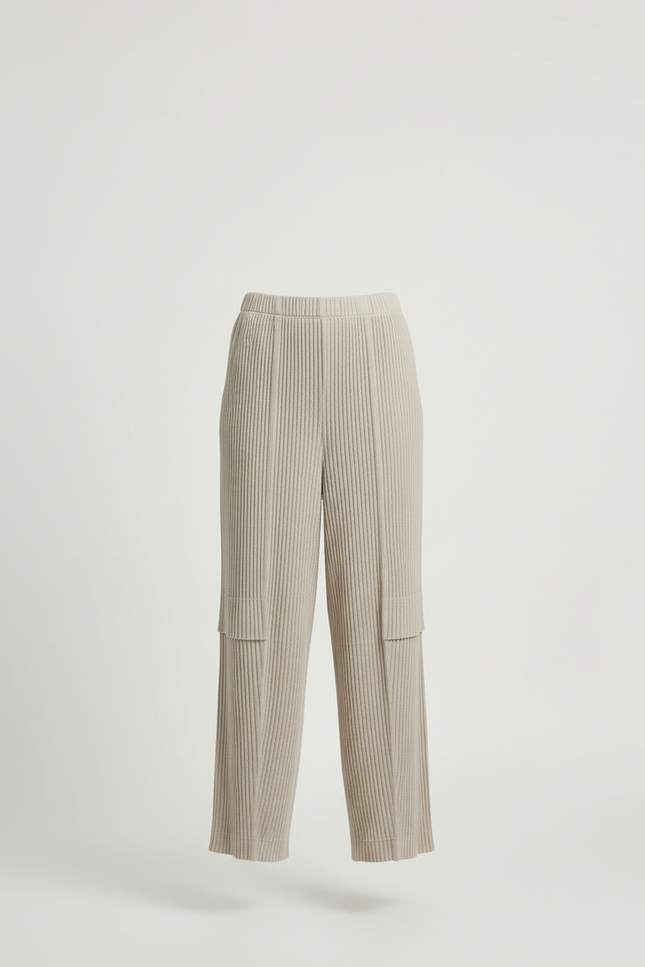 Pantalon Beige Plissé Côtelé Ample Décontracté Femme - Maille - vue 3