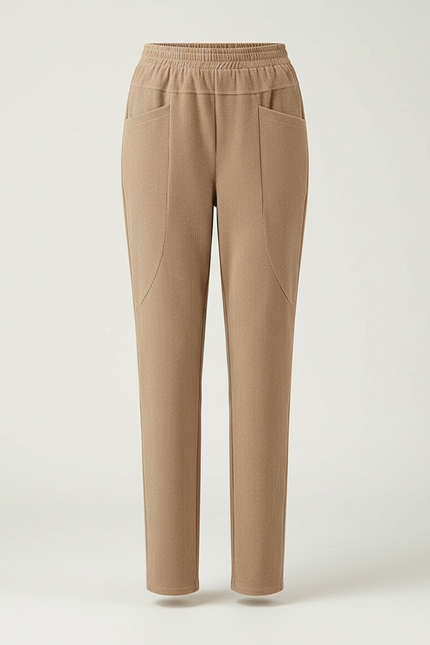 Pantalon Beige Côtelé Droit Taille Élastique Décontracté - Cordé - vue 3