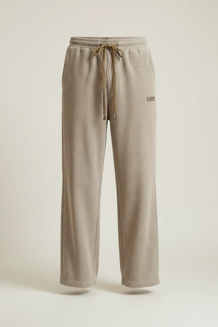 Pantalon Beige Côtelé Ample Droit Homme Décontracté - Cordé - vue 3