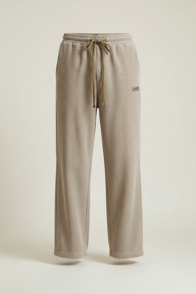 Pantalon Beige Côtelé Ample Droit Homme Décontracté - Cordé - vue 3