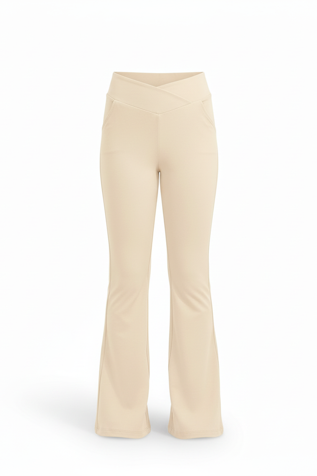Pantalon Beige Fille Évasé Taille Haute Confortable - Polyester - vue 3