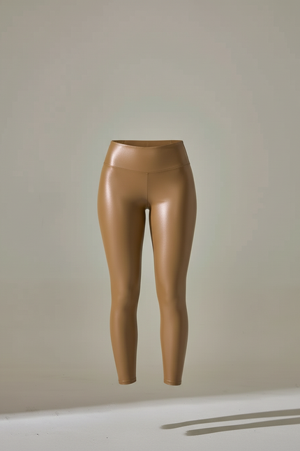 Pantalon Simili Cuir Beige - Camel - vue 3