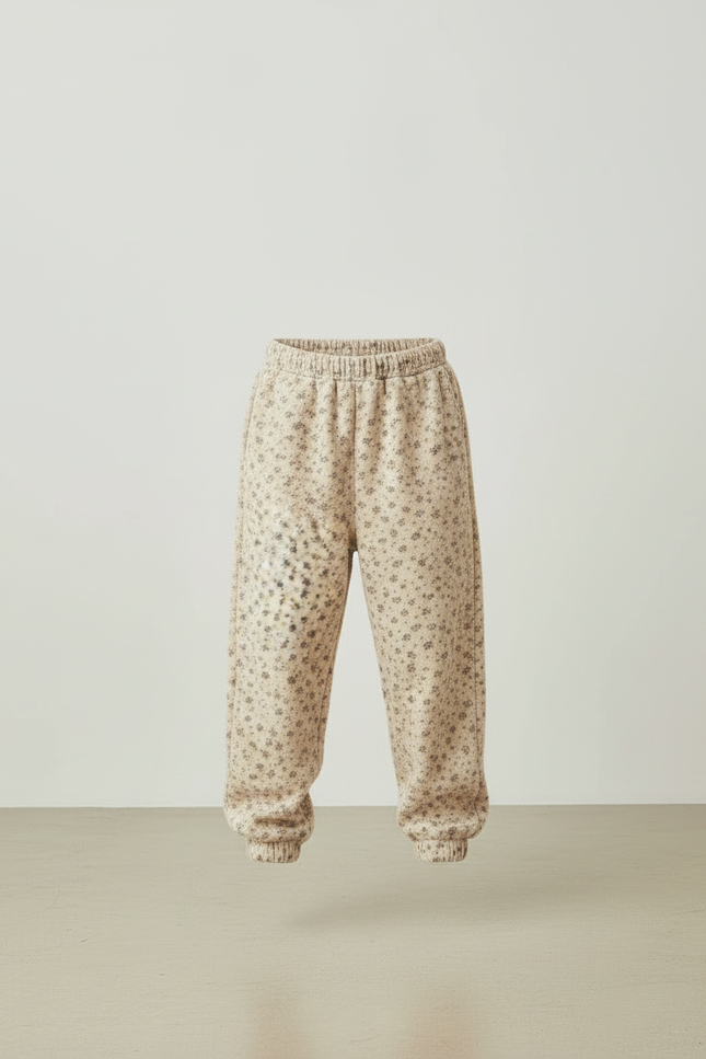 Pantalon Beige Fleuri Ample Coton Enfant - Molleton - vue 3