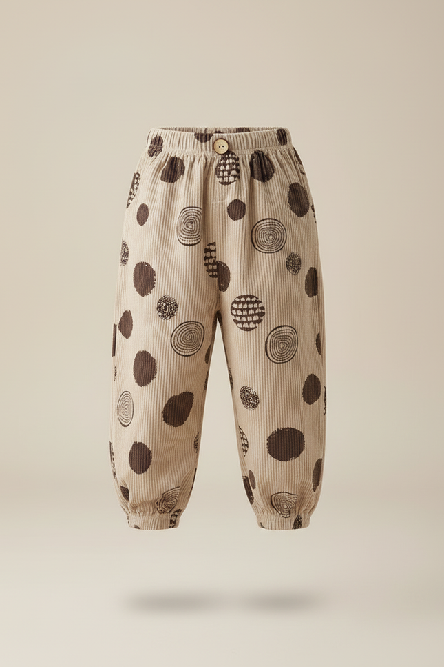 Pantalon Beige Côtelé Ample Décontracté Motifs Cercles - Cordé - vue 3