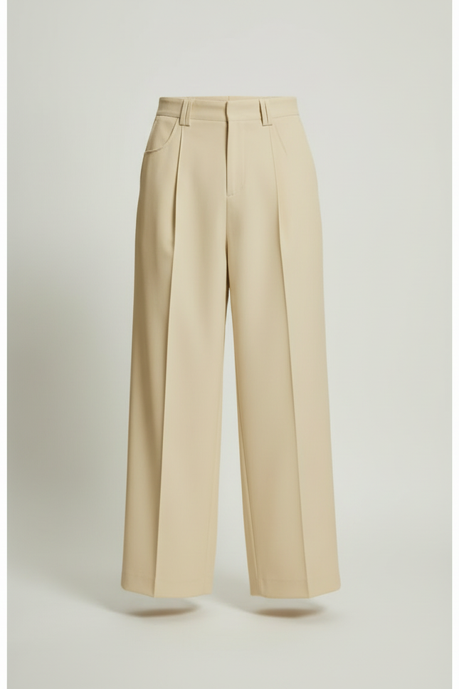 Pantalon Beige Plissé Ample Décontracté Homme Élégant - Gabardine - vue 3