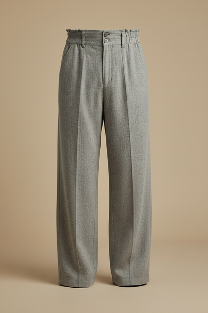Pantalon Beige Ample Plissé Décontracté Homme - Gris Tweed - vue 3