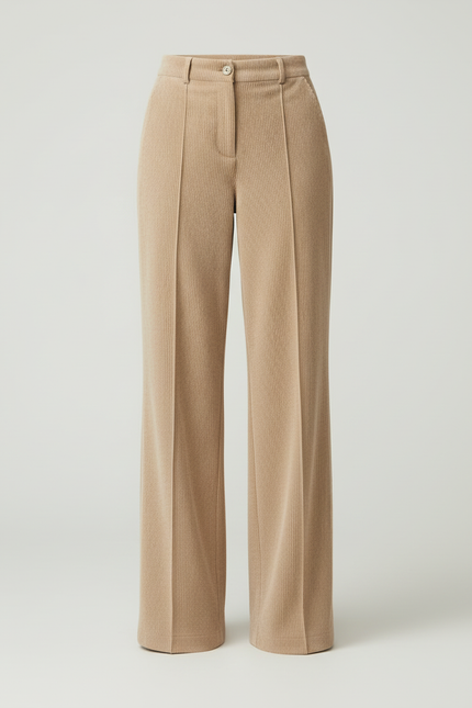Pantalon Beige Côtelé Ample Taille Haute Femme - Cordé - vue 3
