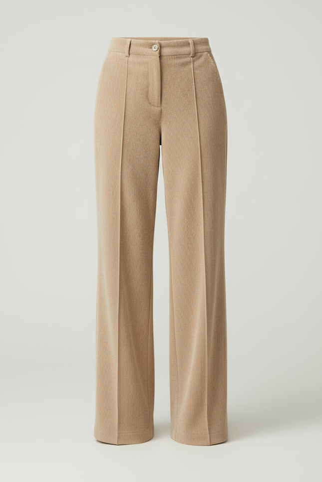 Pantalon Beige Côtelé Ample Taille Haute Femme - Cordé - vue 3
