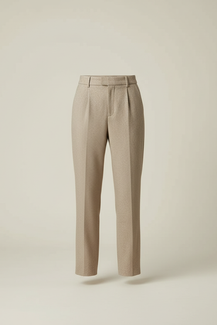 Pantalon Beige Élégant Laine Plissé Taille Haute - vue 3