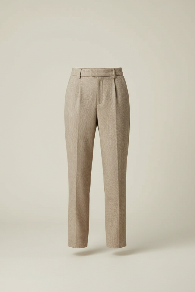 Pantalon Beige Élégant Laine Plissé Taille Haute - vue 3