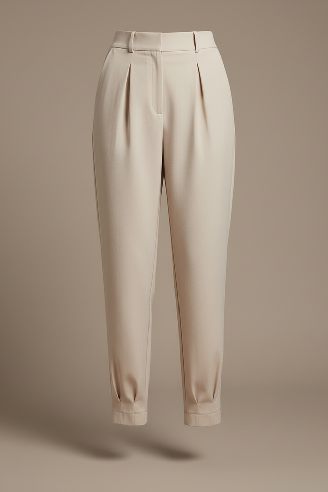 Pantalon Beige Plissé Taille Haute Élégant Femme - Polyester - vue 3