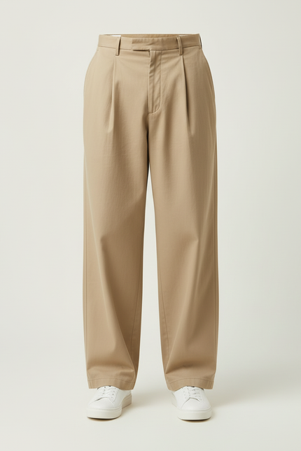 Pantalon Beige Coton Plissé Ample Décontracté Homme - vue 3