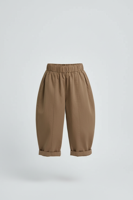 Pantalon Beige Ample Coton Enfant Décontracté Taille Élastique - Kaki - vue 3