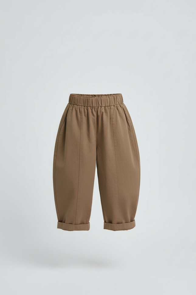 Pantalon Beige Ample Coton Enfant Décontracté Taille Élastique - Kaki - vue 3