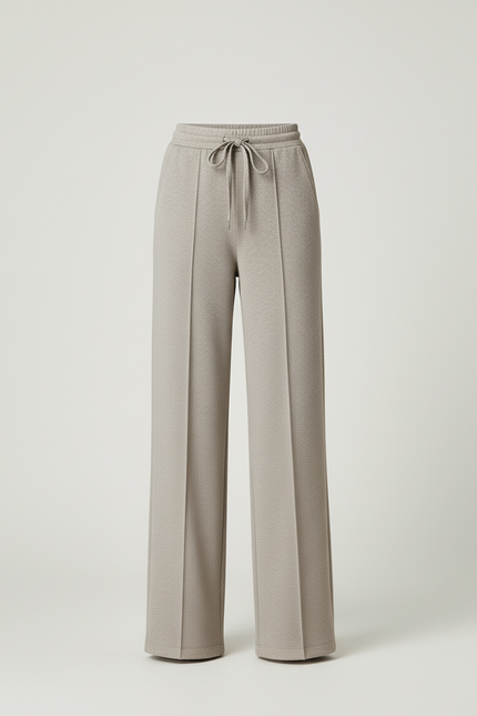 Pantalon Beige Droit Ample Décontracté Texturé Cordon - Maille - vue 3
