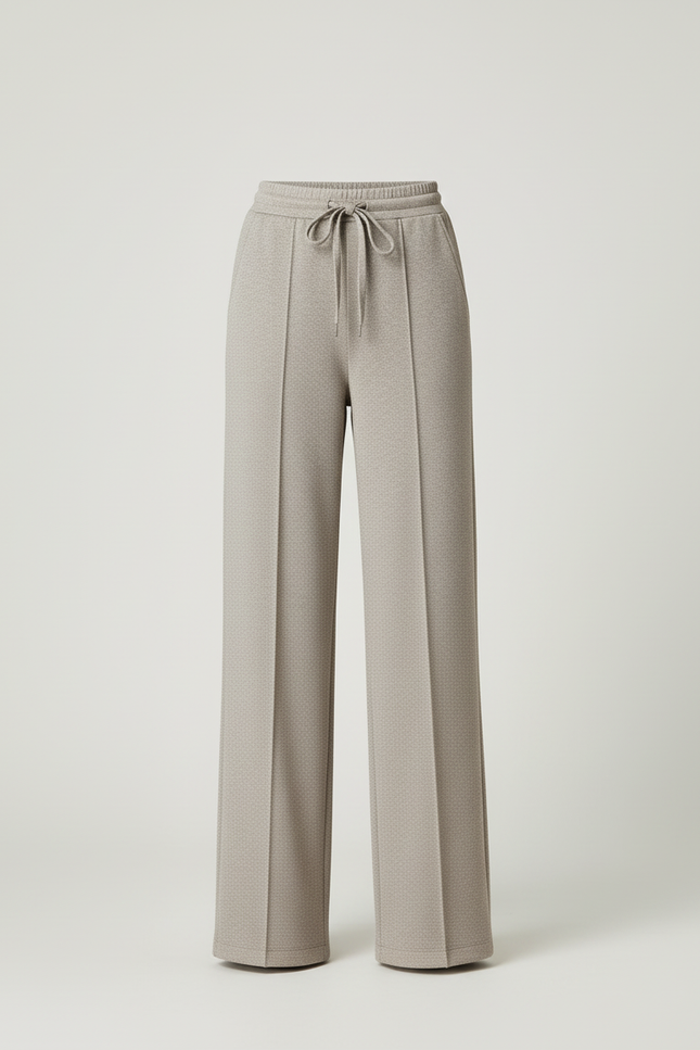 Pantalon Beige Droit Ample Décontracté Texturé Cordon - Maille - vue 3
