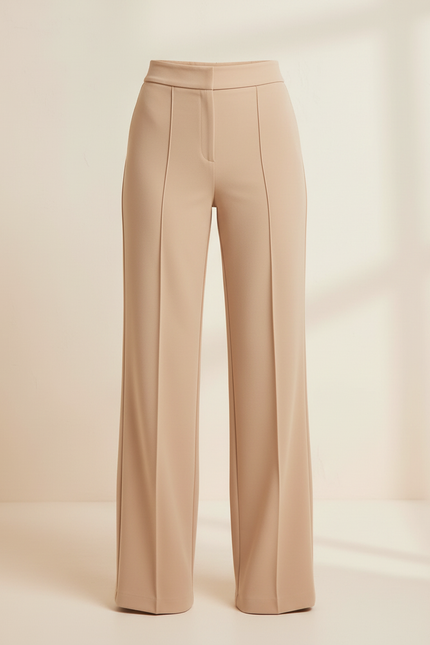 Pantalon Beige Coupe Droite Évasée Taille Haute Chic - Polyester - vue 3