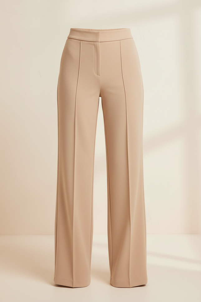 Pantalon Beige Coupe Droite Évasée Taille Haute Chic - Polyester - vue 3