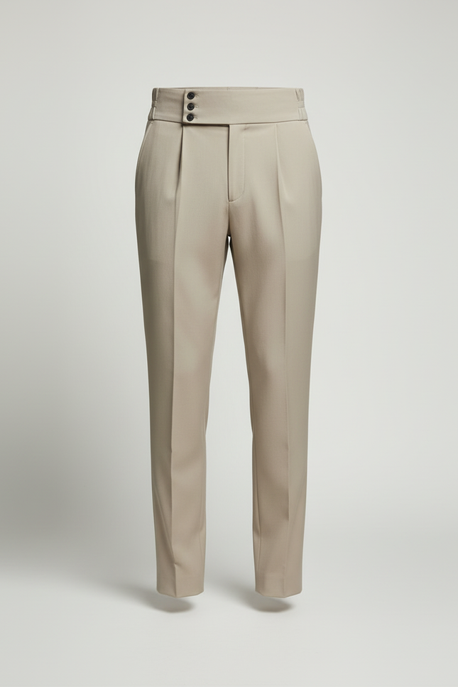 Pantalon Beige Plissé Élégant Droit Business Homme - Gabardine - vue 3