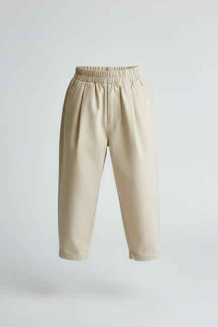 Pantalon Beige Ample Coton Plissé Décontracté Enfant - vue 3