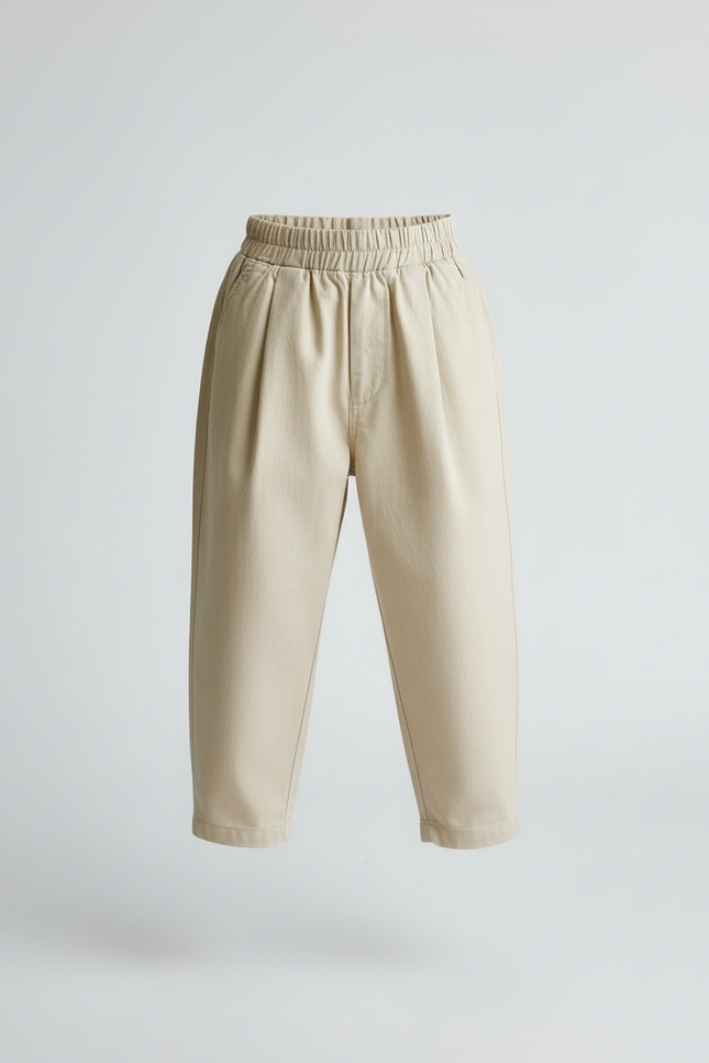 Pantalon Beige Ample Coton Plissé Décontracté Enfant - vue 3