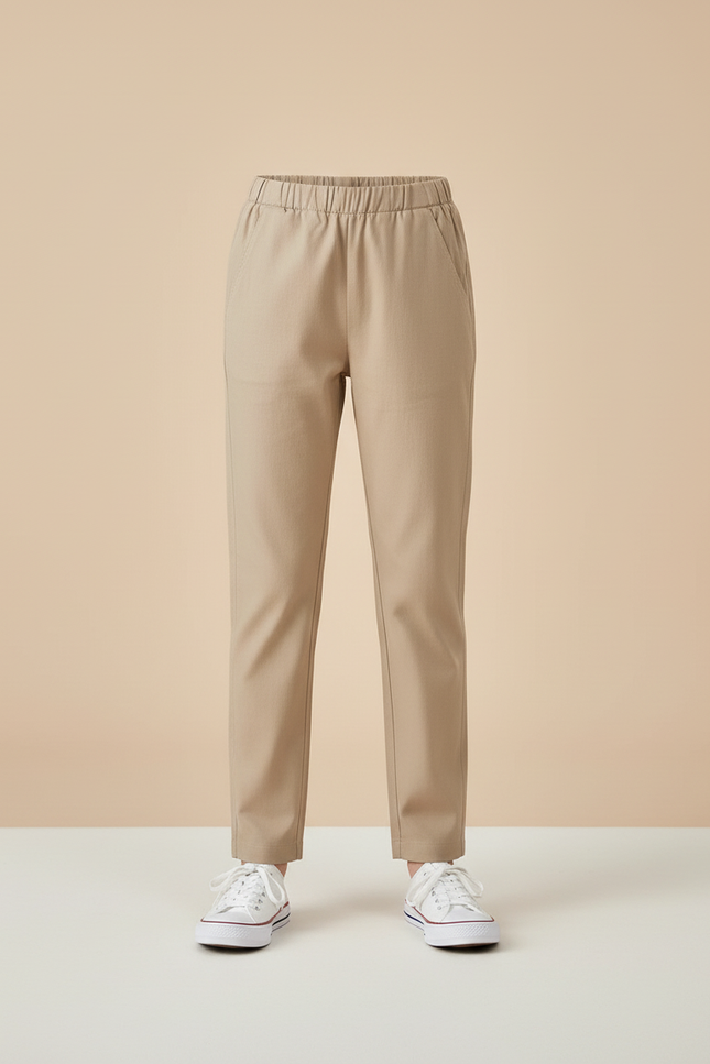 Pantalon Beige Coton Décontracté Fille Cheville Élastique - vue 3