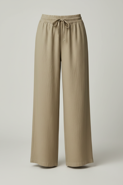 Pantalon Beige Fluide Lin Ample Décontracté Femme - Kaki - vue 3